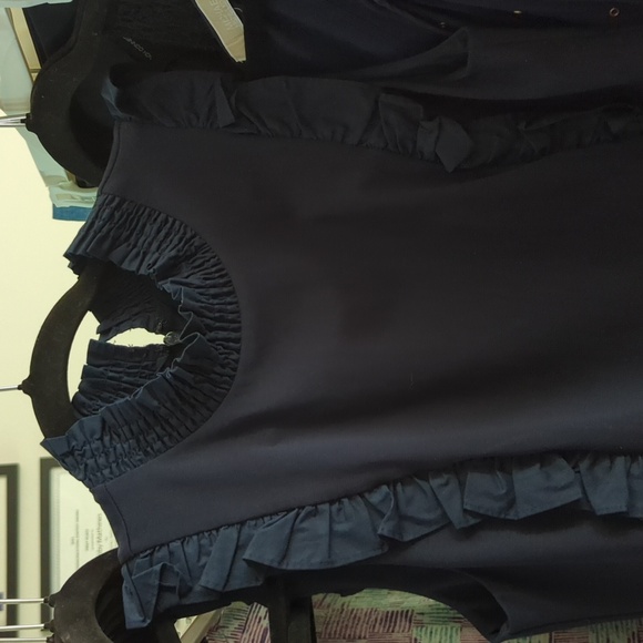 Chelsea 28 Navy Blue High Neck Ruffle Dress Sleeveless Women's Size 8 - Picture 4 of 5